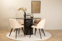 Spisebord rundt ⌀110 og spisestol 2-pakk – svart og beige