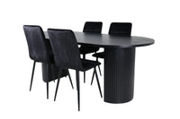 Spisegruppe oval 200 x 90 + spisestol 2-pakk – svart