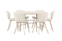 Spisegruppe rund ⌀140 + spisestoler 2-pakk – hvitkalket og beige