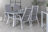 Spisebord Virya & Copacabana rektangulært 160 x 90 + reclinerstol 2-pakk – grå