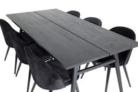 Spisegruppe Sleek & Velvet 195 x 95 + 2-pakk spisestol – svart