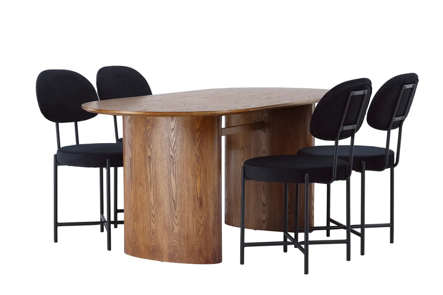 Spisegruppe oval 180 x 90 med 2-pakk spisestoler – svart og natur