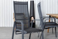 Spisegruppe Julian & Copacabana rektangulært spisebord 210 x 100 + 2-pakk reclinerstoler – natur og svart
