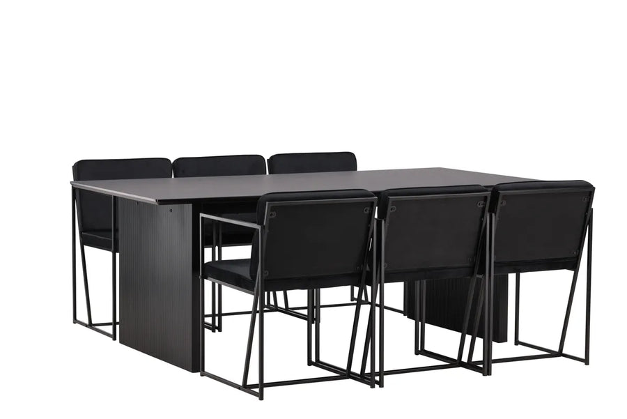 Spisestol 2-pakk + rektangulært spisebord 200 × 100 – svart