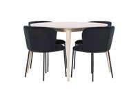 Spisestol Edina & Flora 2-pakk svart + Rundt spisebord ⌀120 – hvitvasket