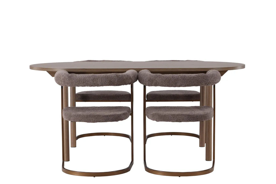 Spisegruppe oval 180 x 90 + 2-pakk spisestoler – natur og brun