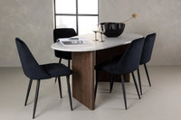 Spisegruppe oval 180 x 90 + 2-pakk spisestoler – lys grå og svart