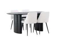 Spisebord ovalt 180 x 90 + 2-pakk spisestol – svart og hvit