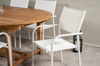 Spisestol Santorini & Kenya 2-pakk + Spisebord ovalt 180 x 120 – hvit og natur