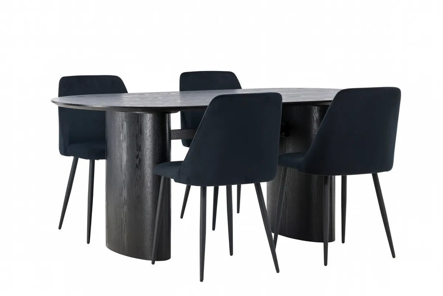 Spisegruppe oval 180 x 90 med 2-pakk spisestol – svart