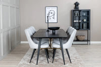 Spisebord Gold & Velvet Deluxe rektangulært 180 x 85 + spisestol 2-pakk – svart og grå