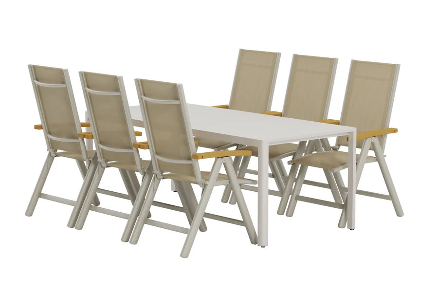Spisegruppe Giardini & Panama 200 x 90 + posisjonsstol 2-pakk – beige