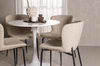 Spisestol Modesto & Hamden 2-pakk + Spisebord rundt ⌀80 – beige og hvit
