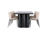 Spisestol Modesto & Olivia 2-pakk – beige + Spisebord rektangulært 210 x 100 – svart