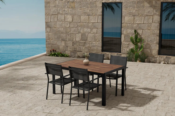 Spisestol Copacabana & Break 2-pakk + Rektangulært spisebord 150 x 90 – svart og mørkegrå