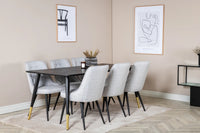 Spisegruppe Dipp & Velvet Deluxe 180 x 90 + spisestol 2-pakk – svart og grå