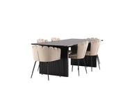 Spisestol Limhamn & Vail 2-pakk – beige + rektangulært spisebord 200 × 100 – svart