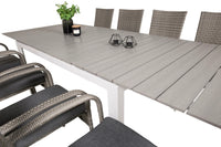 Spisegruppe Levels & Anna 160 x 100 + 2-pakk spisestoler – hvit og grå