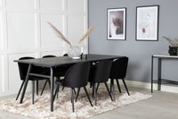 Spisegruppe Sleek & Velvet 195 x 95 + 2-pakk spisestol – svart