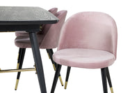 Spisegruppe Gold & Velvet 180 x 85 + spisestol 2-pakk – svart og støvet rosa