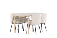Spisegruppe oval 180 x 90 + 2-pakk spisestol – hvitvasket og hvit