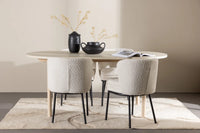 Spisegruppe oval 180 x 90 + 2-pakk spisestol – hvitvasket og hvit
