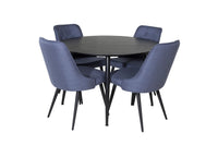 Spisegruppe Dipp & Velvet Deluxe Rund ⌀115 + spisestol 2-pakk – svart og blå