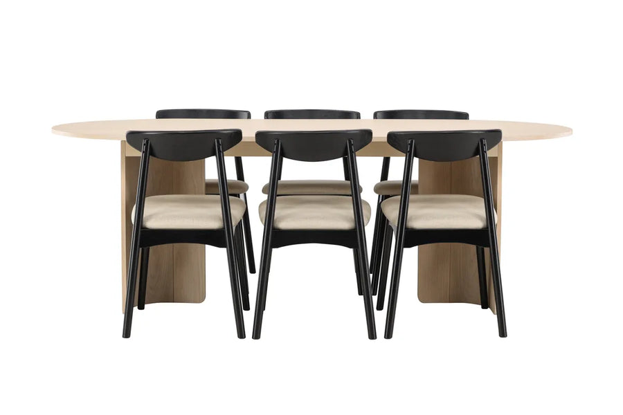 Spisestol Ven & Tyresö 2-pakk – svart + Spisebord ovalt 220 x 100 – hvitvasket