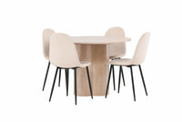 Spisegruppe Polar & Olivia 2-pakk + Rundt spisebord ⌀110 – beige og hvitvasket