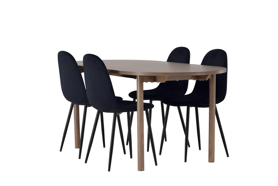 Spisestol Polar & Andy 2-pakk – svart + Spisebord ovalt 180 x 90 – natur