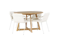 Spisegruppe rund ⌀120 + 2-pakk spisestol – brun og beige