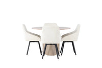 Spisegruppe rund ⌀110 + spisestol 2-pakk – hvitkalket og beige