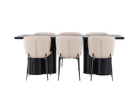 Spisestol Modesto & Olivia 2-pakk – beige + Spisebord rektangulært 210 x 100 – svart