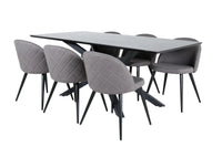 Spisegruppe Velvet & Piazza 2-pakk spisestol + rektangulært spisebord 180 x 90 – grå og svart