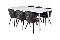Rektangulært spisebord Polar & Velvet 180 x 90 + spisestol 2-pakk – hvit og svart