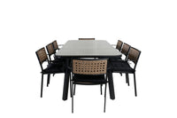 Spisestol Paola 4-pakk + spisebord 200 × 100 – natur og svart