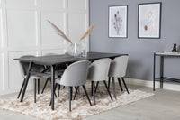 Spisegruppe Sleek & Velvet 195 x 95 + spisestol 2-pakk – svart og grå