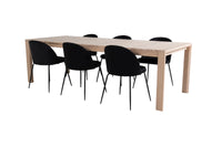 Spisebord rektangulært 170 x 95 + spisestol 2-pakk – hvitvasket og svart