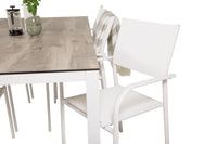 Spisestol Santorini & Llama 2-pakk + Rektangulært spisebord 205 × 100 – hvit og grå
