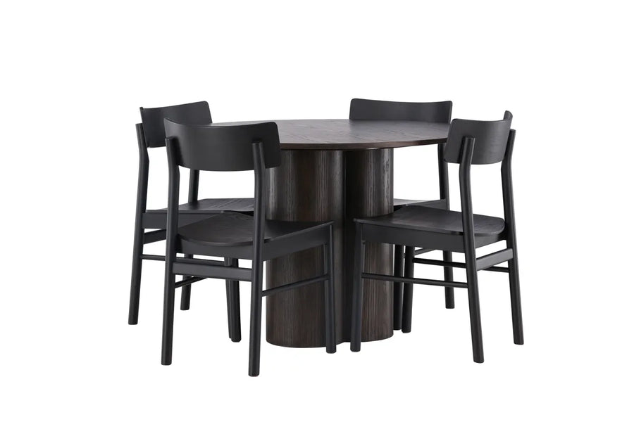Spisestol Olivia 2-pakk + Spisebord rundt ⌀110 – svart og mokka