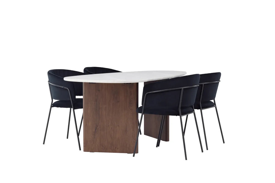Spisebord ovalt 180 x 90 + spisestol 2-pakk – lys grå og svart