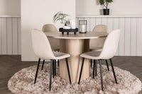 Spisegruppe Polar & Olivia 2-pakk + Rundt spisebord ⌀110 – beige og hvitvasket