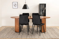 Spisegruppe oval 200 x 90 + spisestol 2-pakk – valnøtt og svart