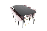 Spisegruppe Gold & Velvet 180 x 85 + spisestol 2-pakk – svart og støvet rosa