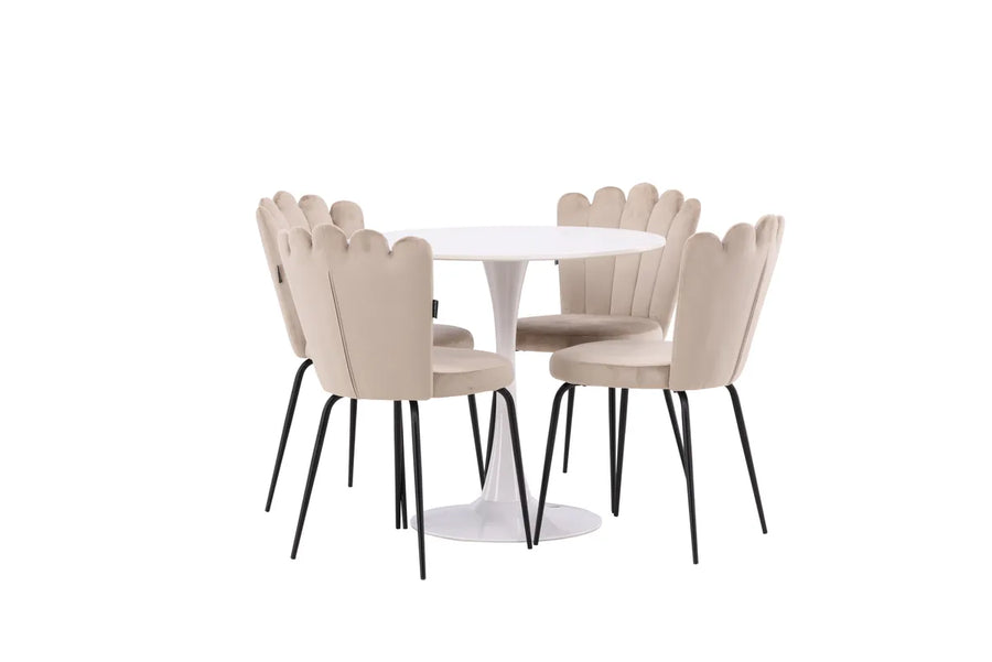 Spisestol Limhamn & Hamden 2-pakk + Spisebord rundt ⌀80 – beige og hvit