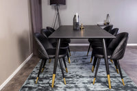 Spisegruppe Dipp & Velvet 180 x 90 + 2-pakk spisestol – svart