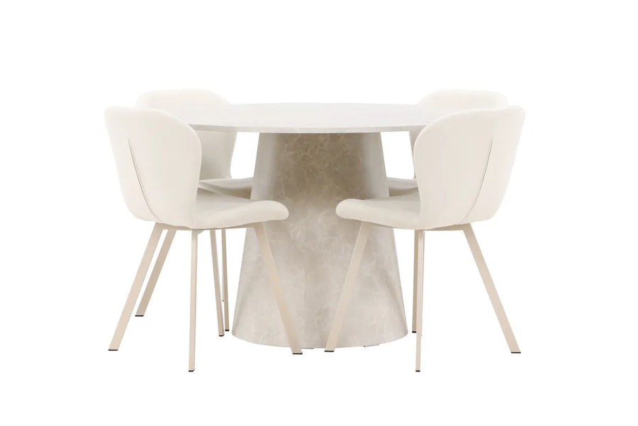 Spisegruppe Rund ⌀120 + spisestol 2-pakk – beige