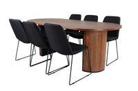 Spisestol Muce & Bianca 2-pakk – svart + Spisebord ovalt 200 x 90 – valnøtt