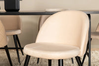Spisegruppe Uno & Velvet rektangulær 200 x 90 + spisestol 2-pakk – svart og beige