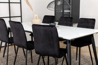 Spisegruppe Jimmy & Windu 195 x 90 + spisestol 2-pakk – hvit og svart